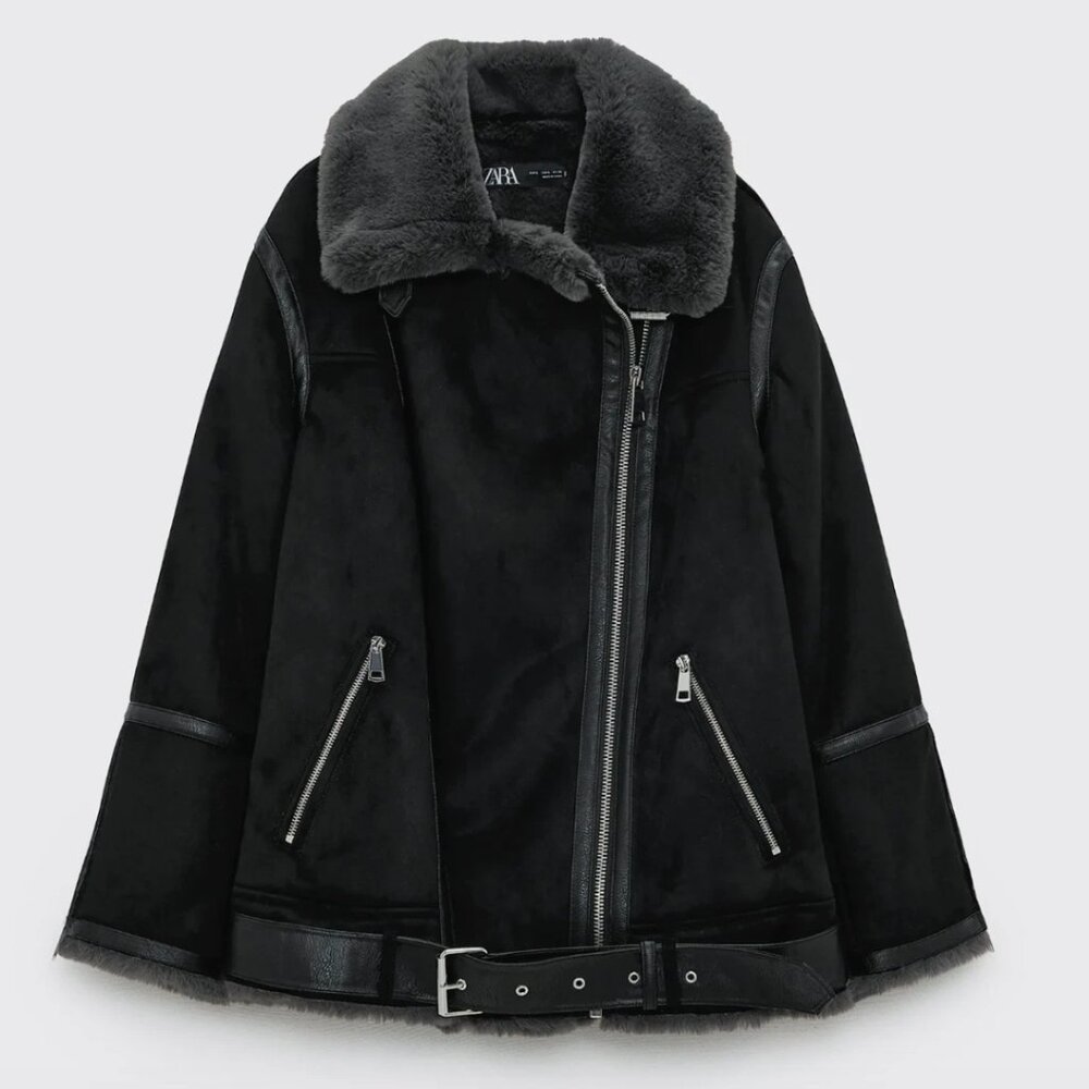 ZARA  FAUX SUEDE DOUBLE FACED LONG JACKET
